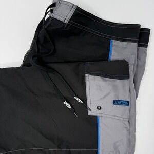 AFTCO Fishing Board Shorts Mens Black Gray‎ Blue Cargo Pockets Size 38